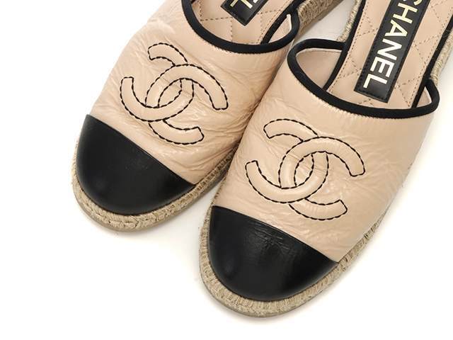 CHANEL　シャネル　エスパドリーユスリッパサンダル　レディース37　ベージュ　パテント　G40016　2147100552362　【432】