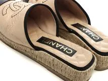 CHANEL　シャネル　エスパドリーユスリッパサンダル　レディース37　ベージュ　パテント　G40016　2147100552362　【432】