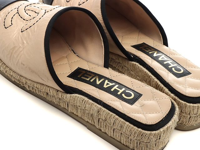 CHANEL　シャネル　エスパドリーユスリッパサンダル　レディース37　ベージュ　パテント　G40016　2147100552362　【432】