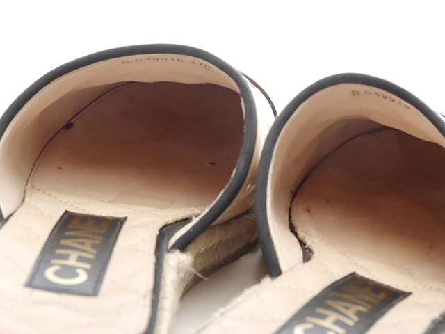 CHANEL　シャネル　エスパドリーユスリッパサンダル　レディース37　ベージュ　パテント　G40016　2147100552362　【432】