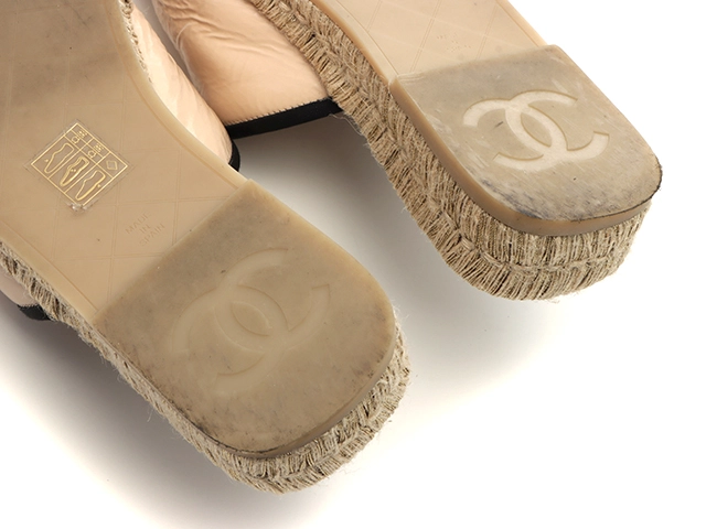 CHANEL　シャネル　エスパドリーユスリッパサンダル　レディース37　ベージュ　パテント　G40016　2147100552362　【432】