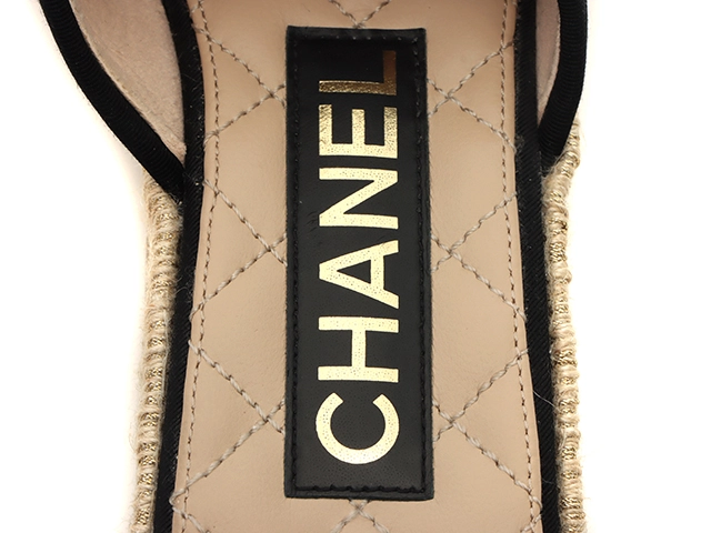 CHANEL　シャネル　エスパドリーユスリッパサンダル　レディース37　ベージュ　パテント　G40016　2147100552362　【432】