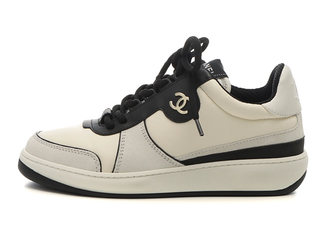 CHANEL　シャネル　スニーカー　レディース36　アイボリー/ブラック　レザー/スエード　G45212　2147100552379　【432】