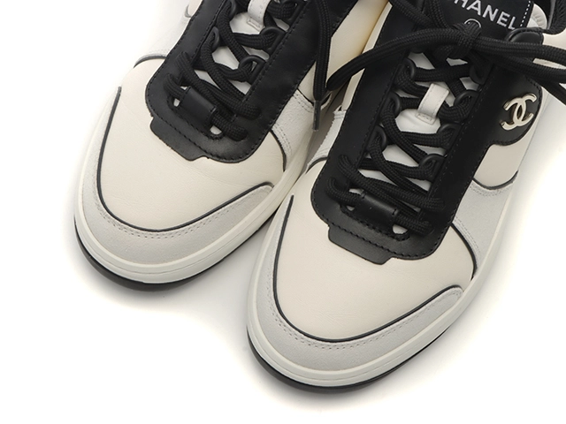 CHANEL　シャネル　スニーカー　レディース36　アイボリー/ブラック　レザー/スエード　G45212　2147100552379　【432】