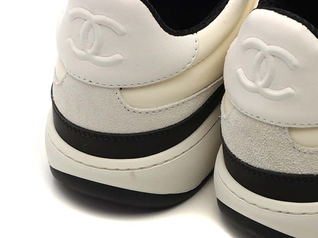 CHANEL　シャネル　スニーカー　レディース36　アイボリー/ブラック　レザー/スエード　G45212　2147100552379　【432】