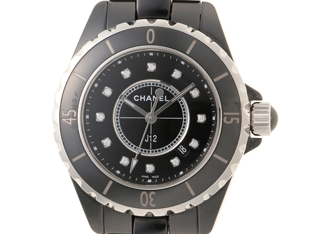 CHANEL　シャネル　時計　J12　H1625　ブラック文字盤　12Pダイヤ　セラミック　クォーツ　レディース　M