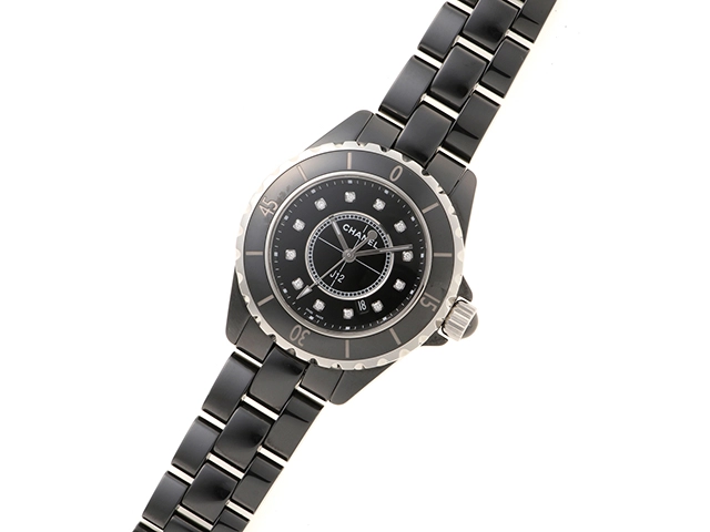 CHANEL　シャネル　時計　J12　H1625　ブラック文字盤　12Pダイヤ　セラミック　クォーツ　レディース　M