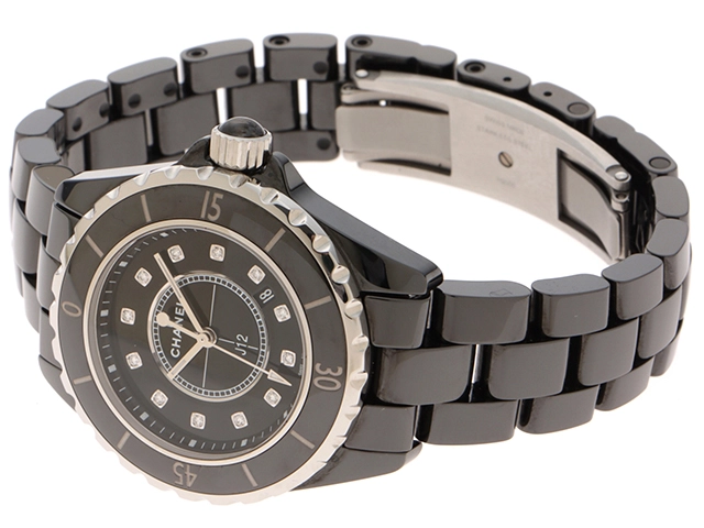 CHANEL　シャネル　時計　J12　H1625　ブラック文字盤　12Pダイヤ　セラミック　クォーツ　レディース　M