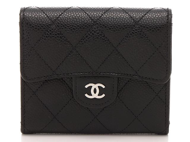 CHANEL　シャネル　マトラッセ スモールフラップウォレット ブラック/SV キャビア【471】IK
