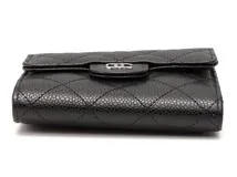 CHANEL　シャネル　マトラッセ スモールフラップウォレット ブラック/SV キャビア【471】IK