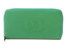 CHANEL シャネル ココマーク　ジップアラウンドウォレット  長財布　グリーン／ＳＶ　キャビア 【472】YN
