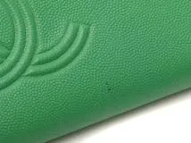 CHANEL シャネル ココマーク　ジップアラウンドウォレット  長財布　グリーン／ＳＶ　キャビア 【472】YN
