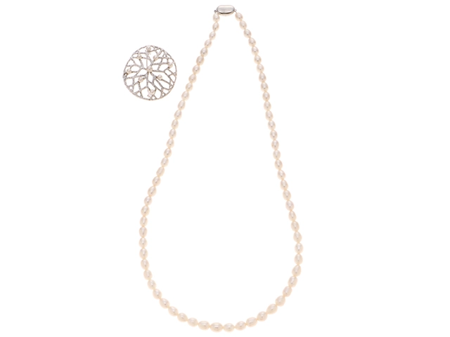 JEWELRY　ジュエリー　ネックレス＆ブローチ(トップ使用可)　SVシルバー　パール  　約42.2g /12.5g 　2147100558524【207】