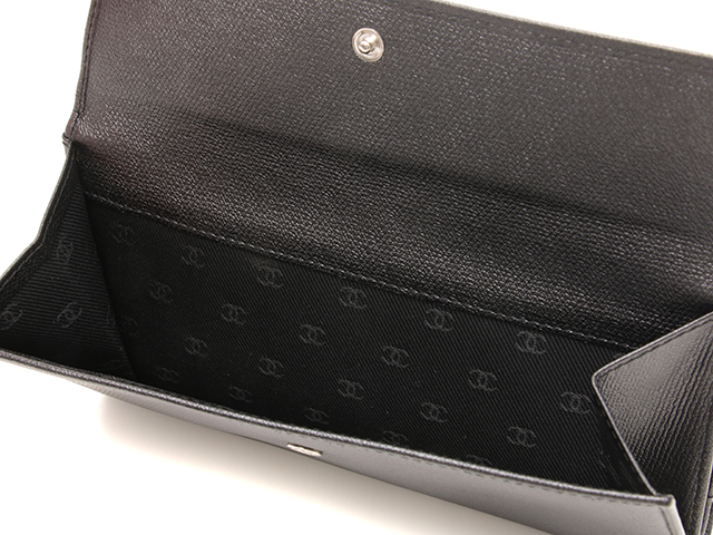 CHANEL シャネル ココボタン Wホック長財布 ブラック／SV キャビア