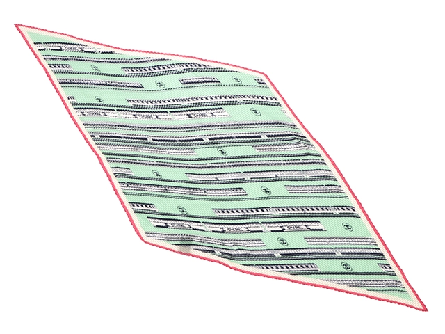 CHANEL シャネル スカーフ プリーツスカーフ グリーンxピンクxネイビー