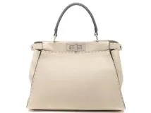 FENDI　フェンディ　セレリア　レギュラーピーカブー　アイボリー　グレー　レザー　8BN290【431】2147100559767