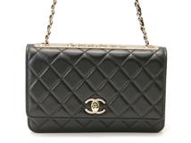 CHANEL　シャネル　トレンディCC　A80982　マトラッセ　チェーンウォレット ブラック　ゴールド金具　ラムスキン【432】2147100560367