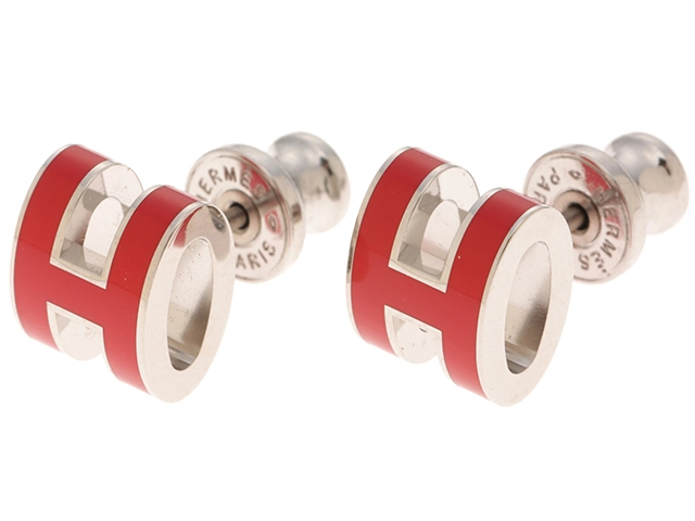 HERMES エルメス ピアス ポップアッシュ・ミニピアス ルージュ エナメル/ステンレススチール【472】YY