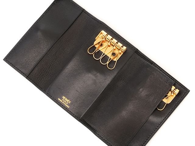 HERMES エルメス キーケース ソミュールディアンヌ4連×2キーケース ブラック/ゴールド金具 ボックスカーフ 〇W刻印(1993年頃)【472】YY