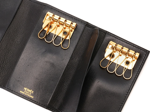 HERMES エルメス キーケース ソミュールディアンヌ4連×2キーケース ブラック/ゴールド金具 ボックスカーフ 〇W刻印(1993年頃)【472】YY