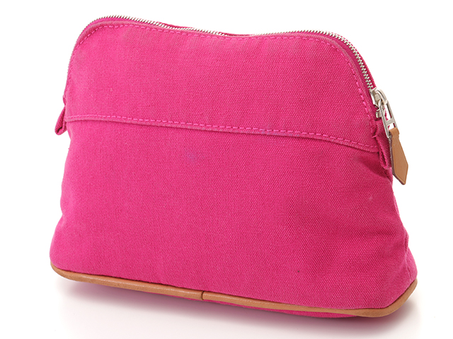 HERMES エルメス ボリードポーチ ミニ ピンク／SV キャンバス 【472