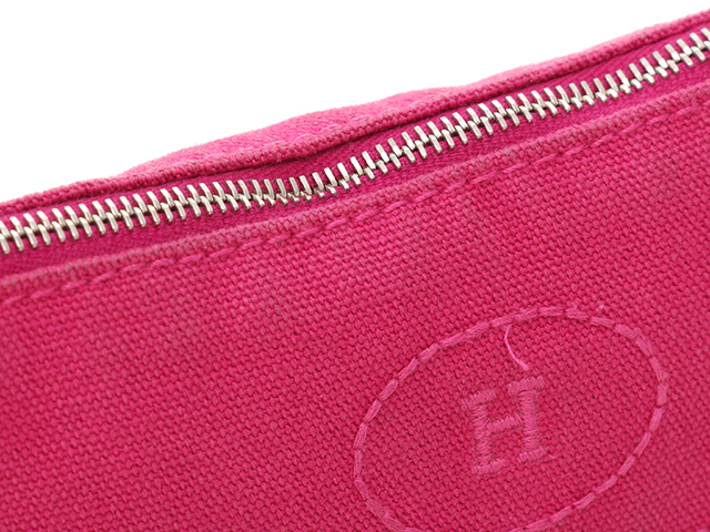 HERMES エルメス ボリードポーチ ミニ ピンク／SV キャンバス 【472