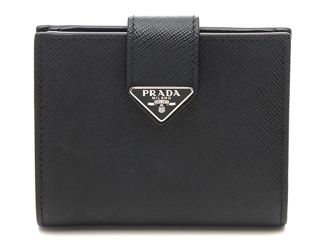 PRADA プラダ 二つ折り財布 サフィアーノ ブラック ゴールド金具