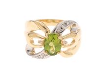 JEWELRY　ジュエリー　リング　K18ゴールド/プラチナ900　日本サイズ約11～11.5号　ペリドット／ダイヤモンド0.08カラット　5.8g  　2147100563238【472】