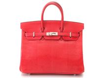 HERMES　エルメス　バーキン25　ルージュ　シルバー金具　 □K刻 　リザード【432】2147100563306
