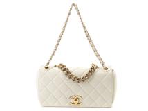 CHANEL シャネル マトラッセチェーンショルダー ホワイト/ゴールド金具 レザー A67129【472】YY