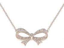 DEBEERS デビアス リボンネックレス K18ホワイトゴールド/ダイヤモンド/重さ約3.0g 内箱・ギャランティカード付き【472】YY