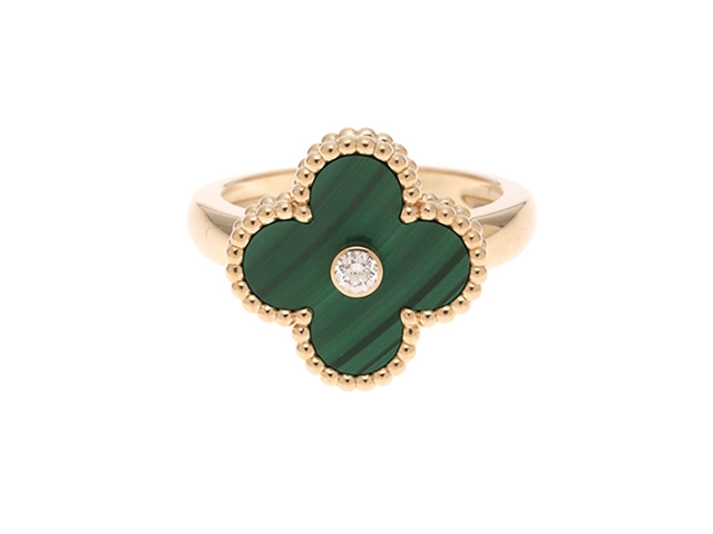 Van Cleef & Arpels ヴァンクリーフ&アーペル ヴィンテージアルハンブラ リング 51号 VCARO3QM00 K18YG/マラカイト/ダイヤモンド 2024年正規品【472】SJ