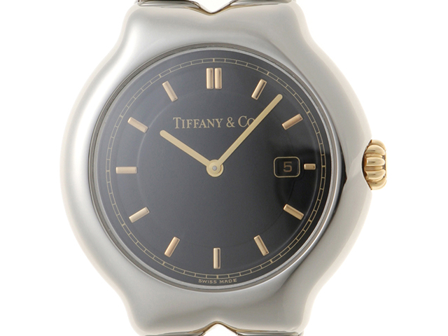 TIFFANY&CO ティファニー ティソロ M0112 YG/SS ブラック文字盤