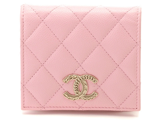CHANEL シャネル ココマーク 二つ折財布 ピンク/GP キャビア