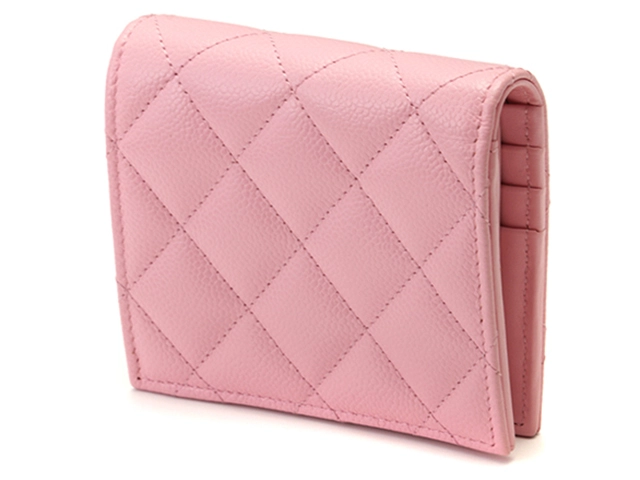 CHANEL　シャネル　ココマーク　二つ折財布　ピンク/GP キャビア　【471】IK