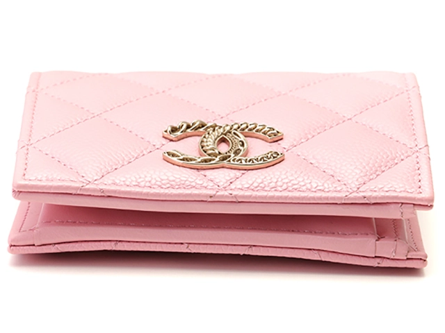 CHANEL　シャネル　ココマーク　二つ折財布　ピンク/GP キャビア　【471】IK