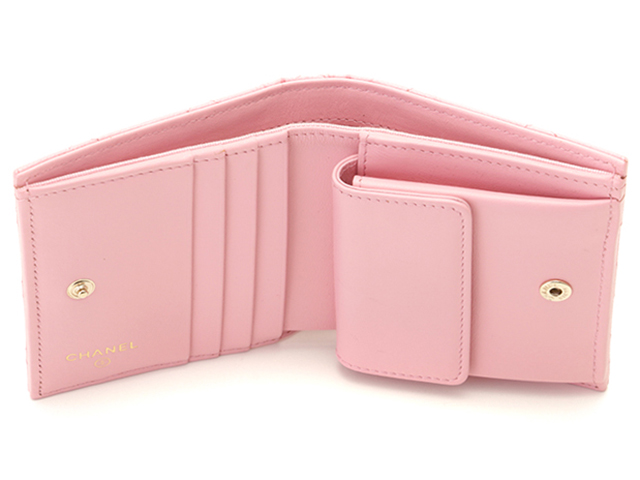 CHANEL シャネル ココマーク 二つ折財布 ピンク/GP キャビア