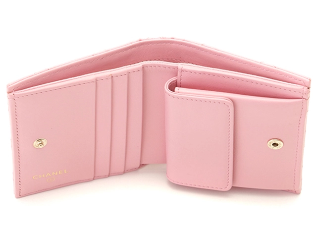 CHANEL　シャネル　ココマーク　二つ折財布　ピンク/GP キャビア　【471】IK