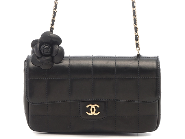 CHANEL シャネル カメリアチョコバーチェーンショルダー ブラック