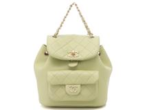 CHANEL シャネル マトラッセデュマスモールバックパック ライムグリーン/ゴールド金具 カーフ AS2908【472】YY