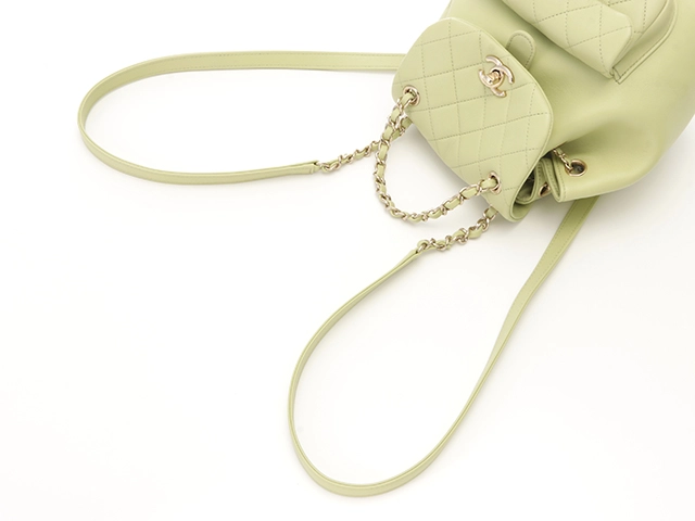 CHANEL シャネル マトラッセデュマスモールバックパック ライムグリーン/ゴールド金具 カーフ AS2908【472】YY