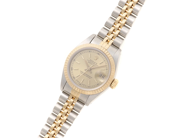 E番　ROLEX　ロレックス　デイトジャスト26　69173　イエローゴールド/ステンレススチール　ゴールド文字盤　自動巻き　レディース　腕時計　C
