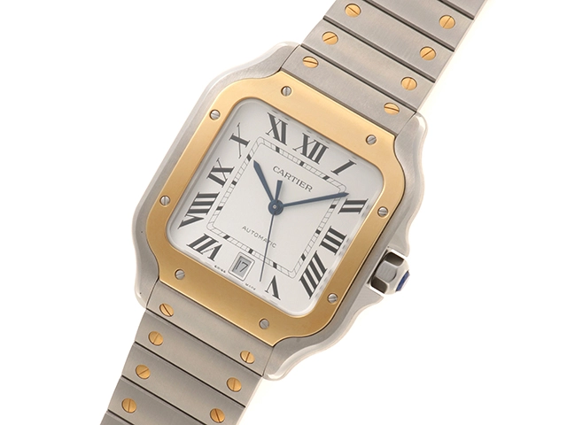 Cartier カルティエ 腕時計 2022年正規品 サントス ドゥ カルティエ ウォッチ LM W2SA0009 K18イエローゴールド/スティール シルバー文字盤 自動巻き【472】SJ