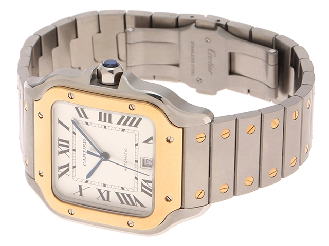 Cartier カルティエ 腕時計 2022年正規品 サントス ドゥ カルティエ ウォッチ LM W2SA0009 K18イエローゴールド/スティール シルバー文字盤 自動巻き【472】SJ