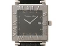 TIFFANY＆Co ティファニー アトラス 13580022 SS ステンレススチール レザーベルト グレー文字盤 クォーツ【460】2147100582260