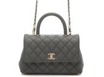 シャネル CHANEL 　ハンドバック　ココハンドル XS フラップ マトラッセ  グレインドカーフスキン グレー A92990【472】AH