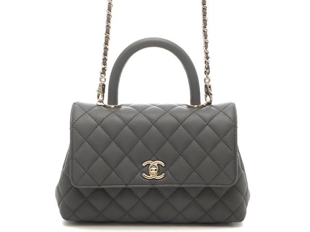 シャネル CHANEL ハンドバック ココハンドル XS フラップ マトラッセ グレインドカーフスキン グレー A92990【472】AH