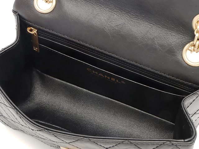CHANEL　シャネル　2.55ミニハンドバッグ　ブラック／GP　エイジドカーフスキン　【471】M