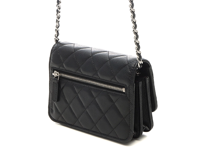 CHANEL　シャネル　ショルダーバッグ　マトラッセ　ミニチェーンウォレット　AP1649　ブラック　シルバー金具　キャビアスキン　30番台【433】2147100585544