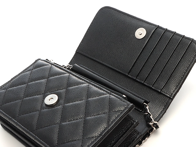 CHANEL　シャネル　ショルダーバッグ　マトラッセ　ミニチェーンウォレット　AP1649　ブラック　シルバー金具　キャビアスキン　30番台【433】2147100585544